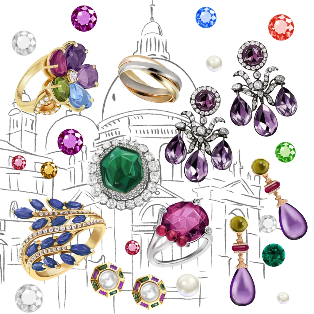 A graphic design illustration of jewelry