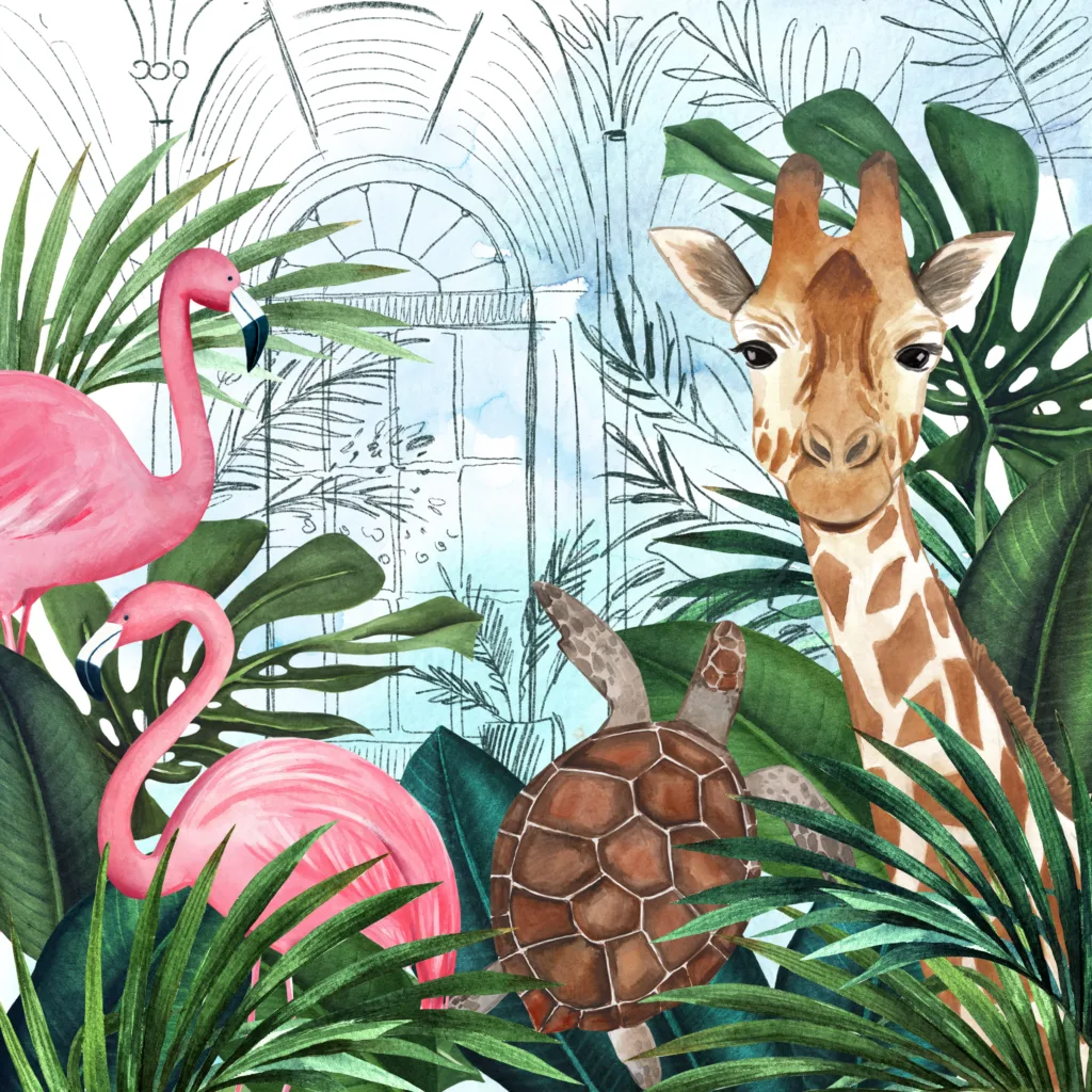 An illustration Florida animals in a museum